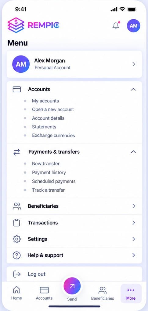 REMPIC mobile app menu